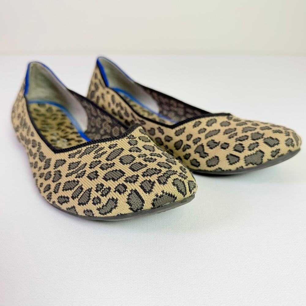 Rothy's The Flat Retired Leopard Print Knit Round Toe Womens 10.5 Ballet Comfort